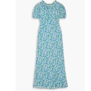 Rixo Deia Floral-Print Voile Midi Dress Blue Easter Spring Dress Size Small